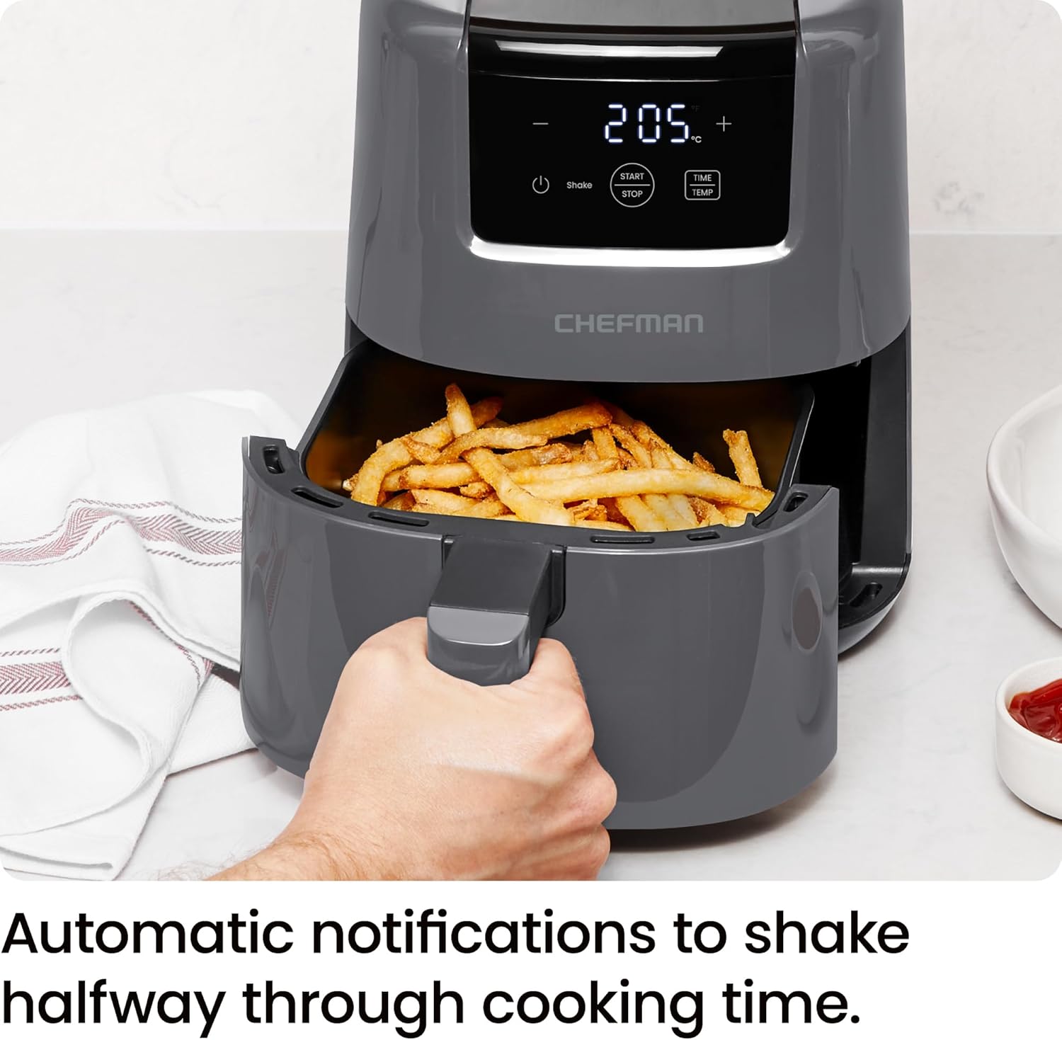Chefman 2L Mini Air Fryer – Digital Space-Saving Compact Air Fryer with Nonstick and Dishwasher Safe Basket, Quick & Easy Meals in Minutes, Features Digital Timer and Shake Reminder – Grey - Image 8