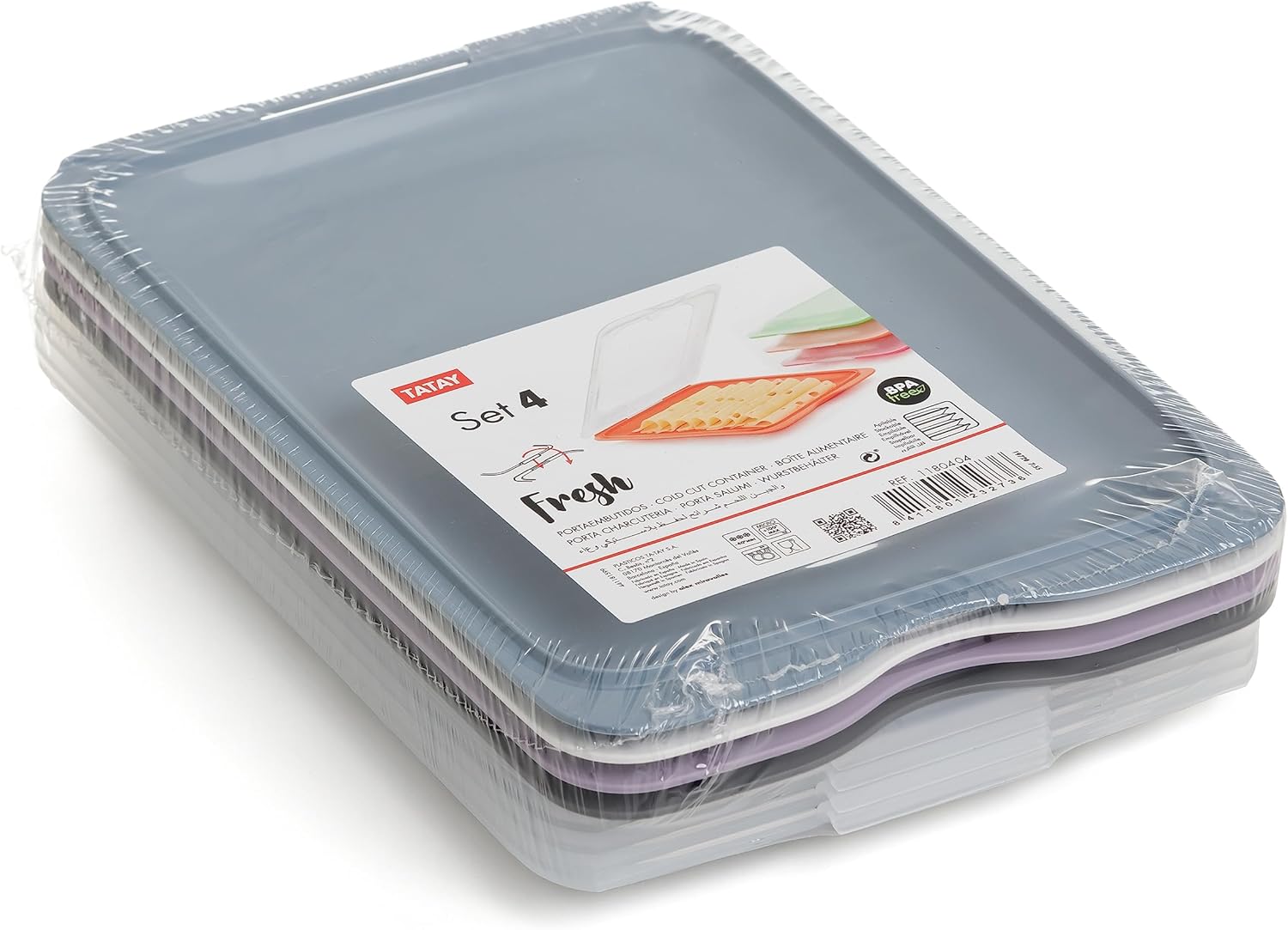 TATAY Cold Meat Containers for Fridge | Set of 4 Standard | Fridge Storage | Removable Lid, Stackable | Microwave, Freezer and Dishwasher Safe | BPA-Free, 17 x 3.2 x 25.2 cm, Pastel Colours - Image 2