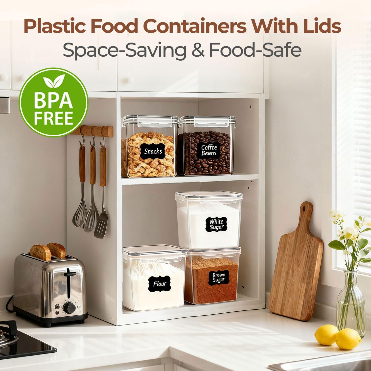 ComSaf Flour Storage Containers 2.5L Set of 3, Plastic Airtight Food Storage Containers with Lids, Large Clip-Lock Kitchen Storage Containers for Cereal, Rice, Pasta, Dry Food, BPA-Free Pantry Storage - Image 6