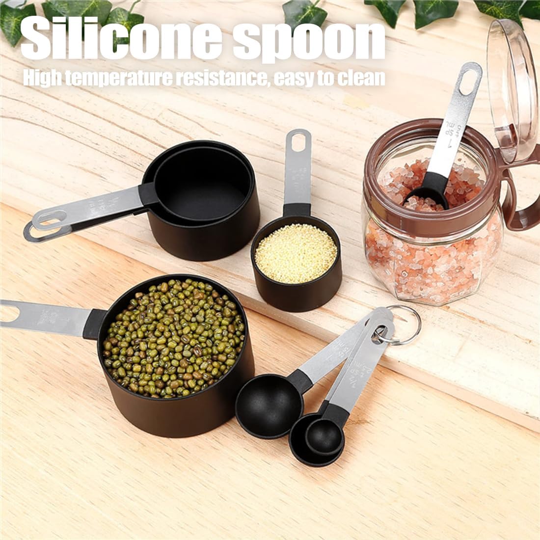 Measuring Cups and Spoons Set of 8 Pieces, Nesting Measuring Cups for Measuring Dry or Liquid Ingredients, Small Teaspoon with Plastic Head for Cooking Kitchen (Black) - Image 5