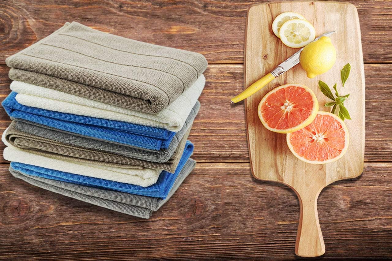 Microfibre Tea Towels, Super Absorbent, Extra Large and Thick Kitchen Towels, Stripe Designed, 50 x 70 cm, Pack of 8, Grey - Image 6