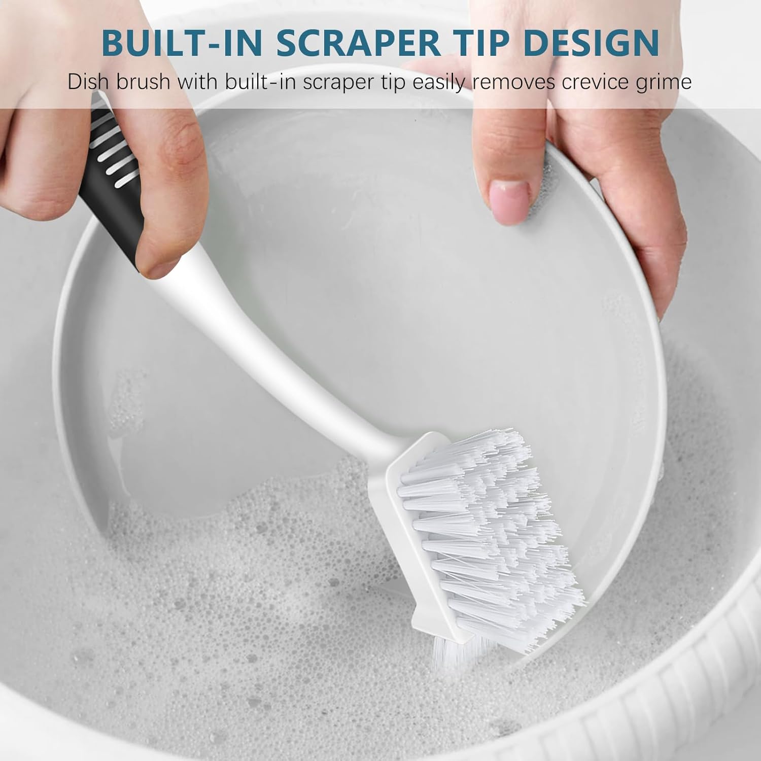 SetSail Dish Brush Set of 3 with Bottle Brush, Dish Scrub Brush with Long Handle Deep Cleaning Handle Brush with Scraper Tip for Kitchen Sink Dishes Bottle Cup Pot and Pans Tile Lines, Black - Image 7