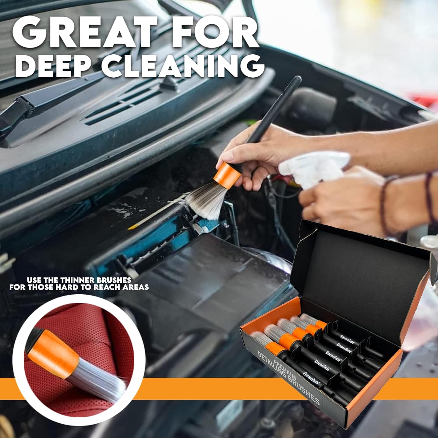 Xtremeauto Car Detailing Brushes Set - 5pc Professional Detailing Brushes, Ultra Soft Brush, Non Scratch For Cleaning Car Interior & Wheels, Delicate Valeting Interior Detail Brushes Alloy Wheels - Image 7