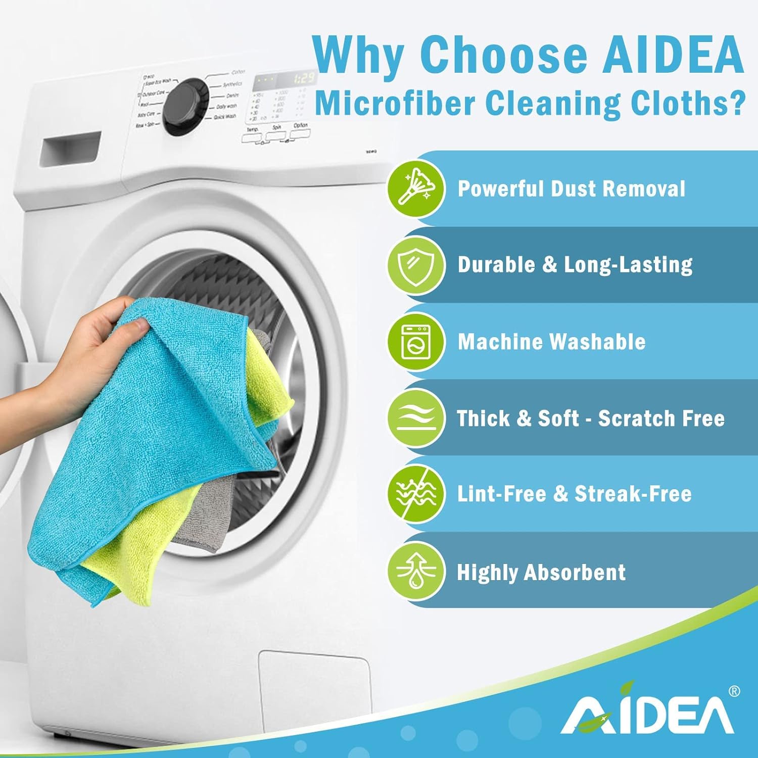 AIDEA Microfibre Cleaning Cloths Pack of 24, Multifunctional Reusable Cleaning Towels, Lint Free Streak Free Washable Cloth Duster for House, Kitchen, Car, Motorbike, Windows 30 x 30 cm - Image 3