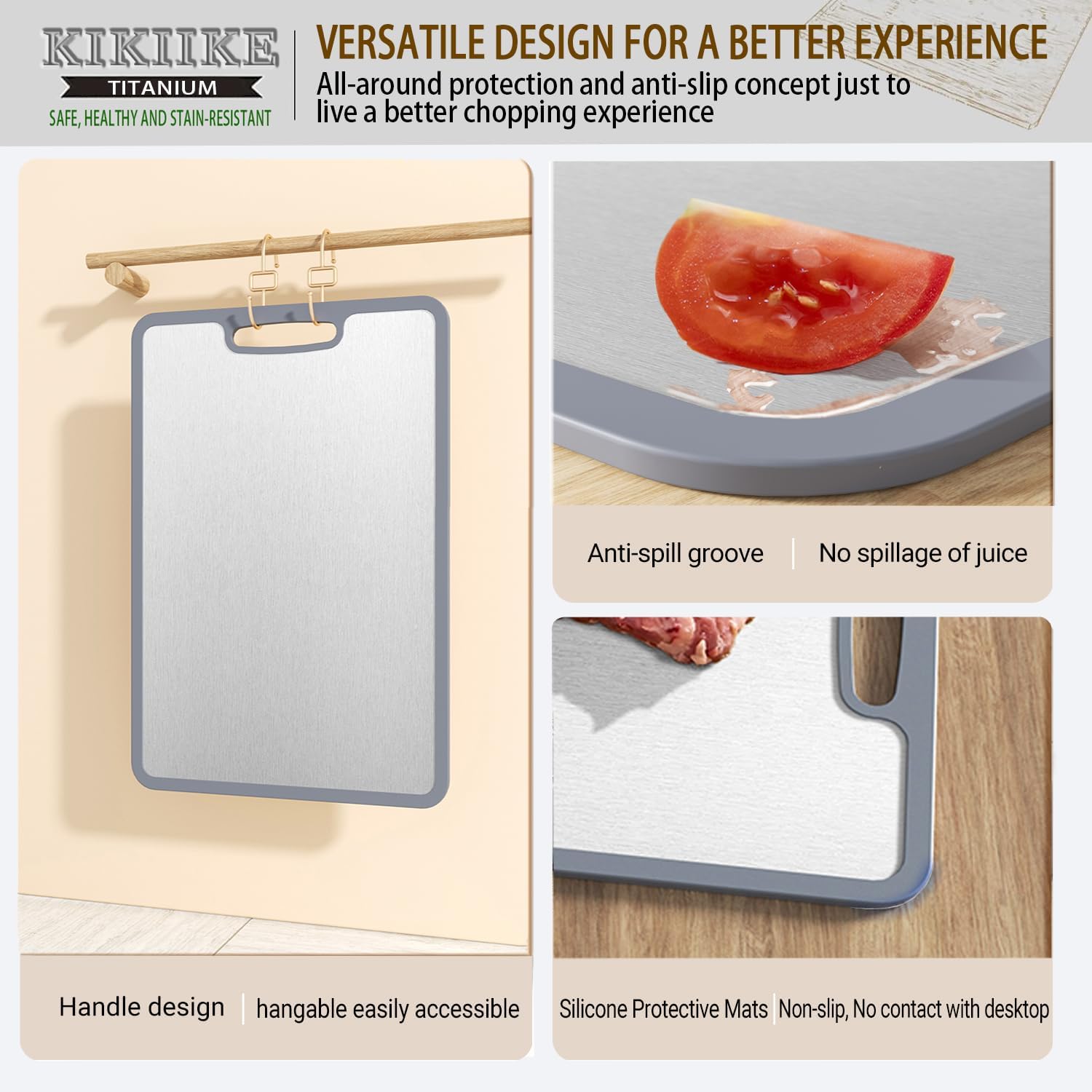 Titanium Chopping Board Double-Sided Non-Slip Silicone Edging Pure Titanium Cutting Boards for Kitchen - Double-Sided Dinner Plate – defrosting Tray ECO-Durable and Easy to Clean (Small) - Image 3