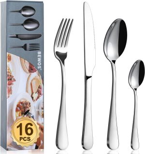 Cutlery Set, BEWOS 16 Piece Stainle...