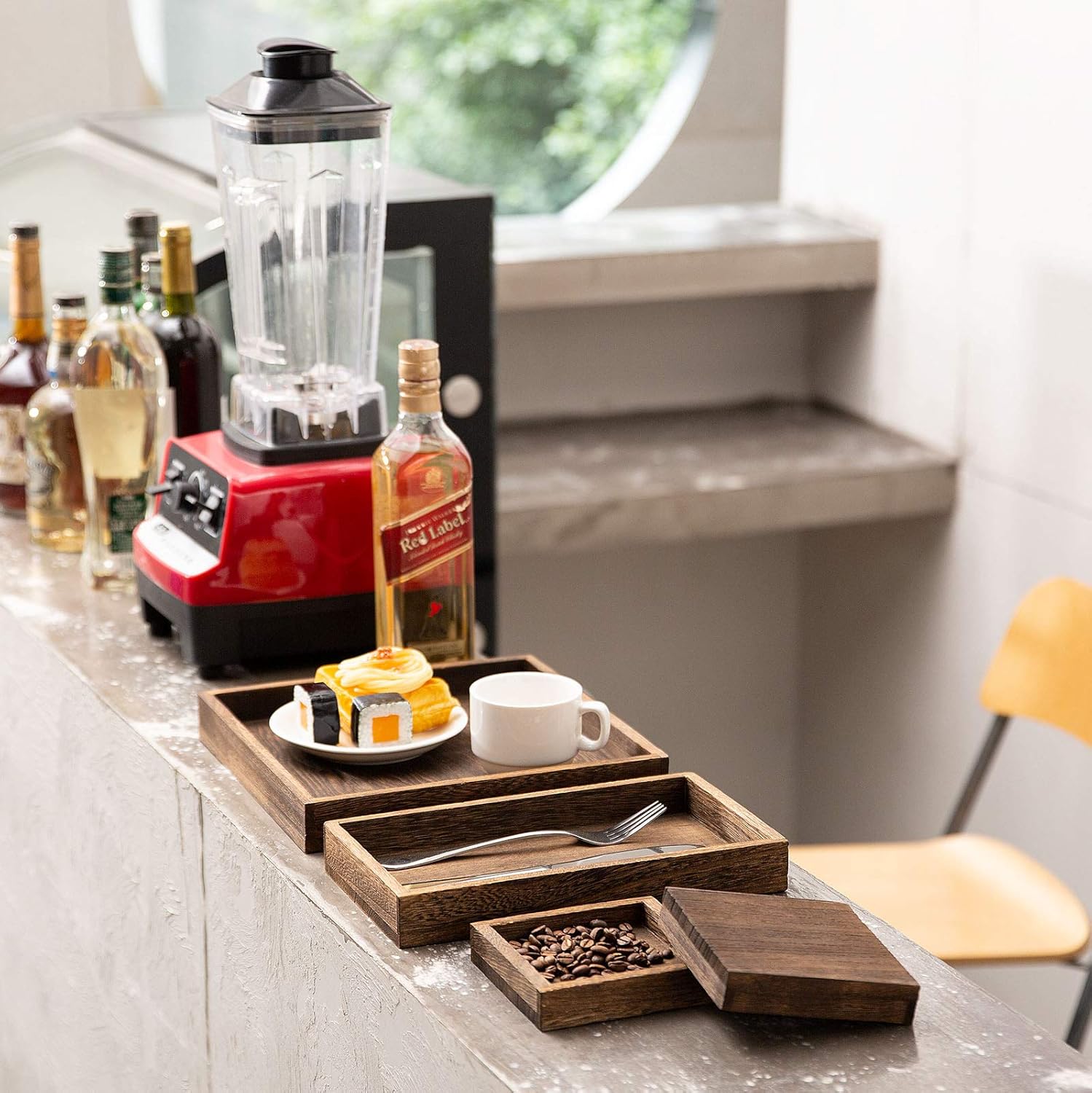 Yangbaga Serving Trays with Handles-Set of 7-Wooden Platters | Wooden Trays Anti-Slip Rectangular| Serving Trays for Parties |Multipurpose Trays Perfect for Food, Tea, Coffee,Drinks… - Image 6