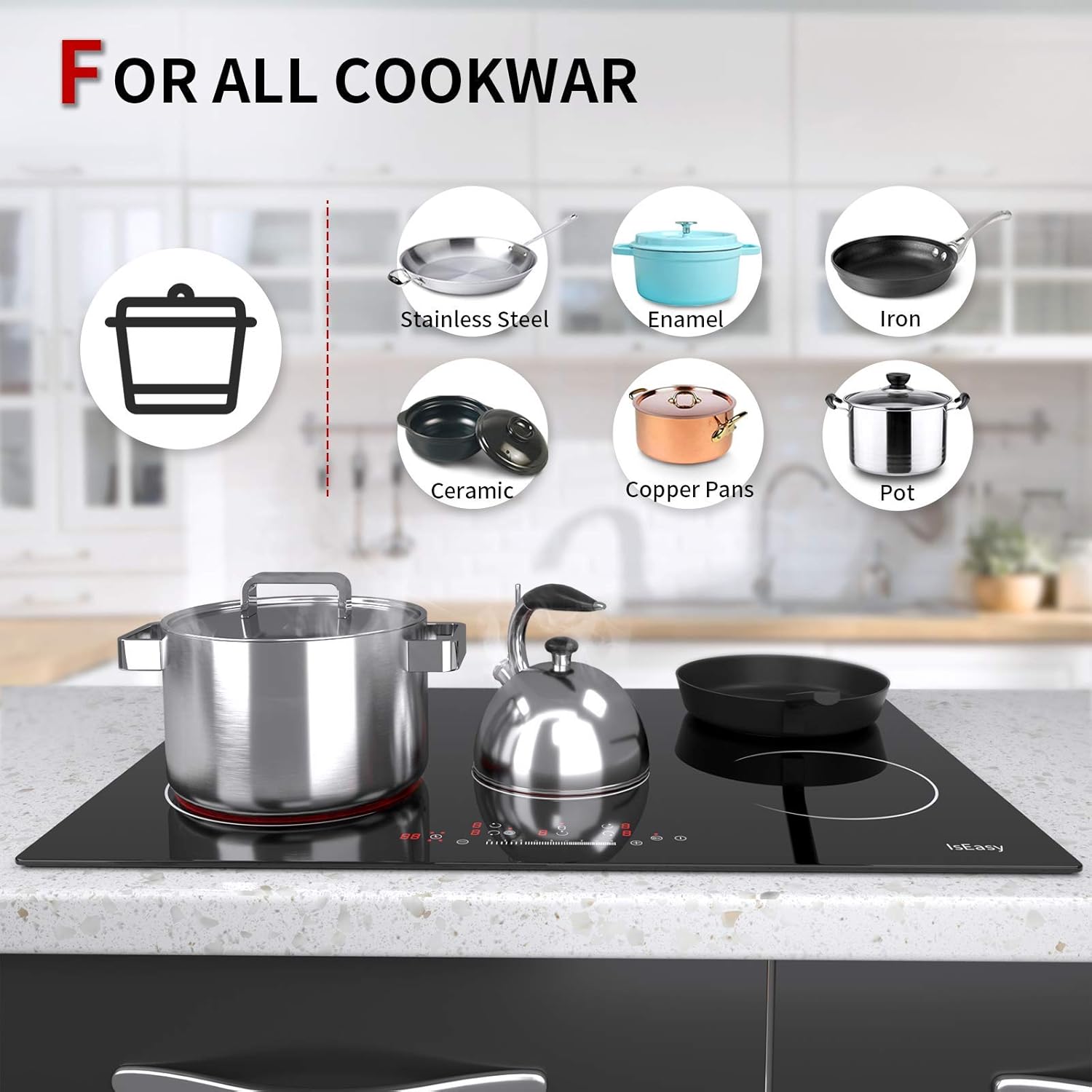 Ceramic Hob, 77cm, 8600W Built-in Electric Glass Ceramic Cooktop, IsEasy Built-in, Black Glass with 5 Cooking Zones, Touch Control, Child-safety Lock&Timer - Image 5
