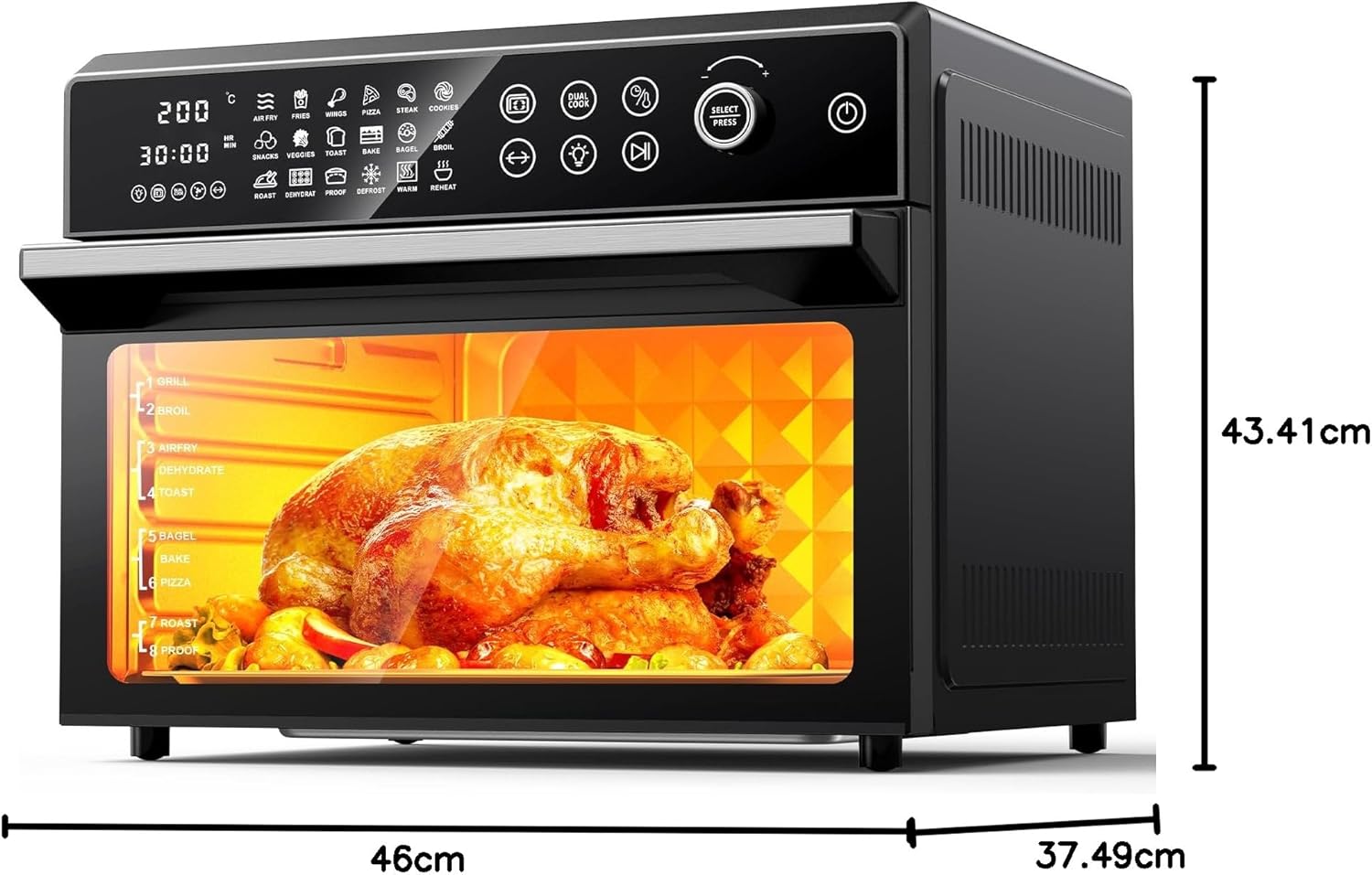 30L Air Fryer Oven, 18 in 1 Presets Dual-Cook Function Air Fryer, 360°Hot Air Circulation Technology/Digital Knob/LED Touch Panel/Timer & Temperature Control, Oil-Less Cooking, 7 Accessories, 1800W - Image 8