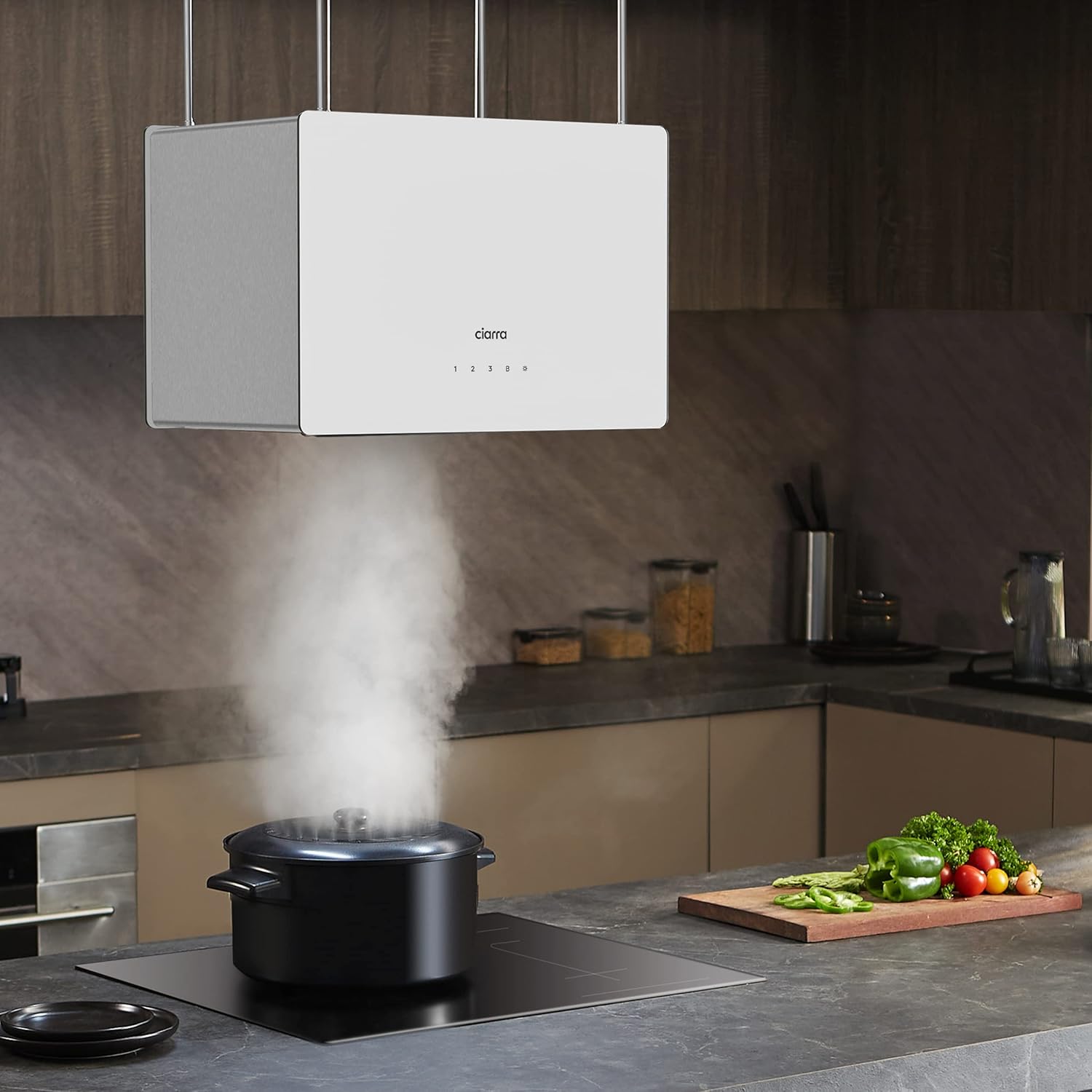 CIARRA Island Cooker Hood 48cm 700m³/ h CBCS4850 LED Display WIFI&Touch Control Ceiling Hood 4-Speed with Booster Recirculating&Ducting Kitchen Extractor Fan - Image 4