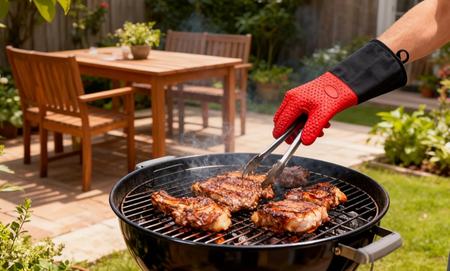 Extra Long Silicone Oven Gloves, Heat-resistant Oven Gloves, Waterproof and Non-slip Fingered Gloves, Suitable for Cooking, Baking, Grills, Weber Barbecues, Microwaves, Insulated Oven Mitts, (Red) - Image 3