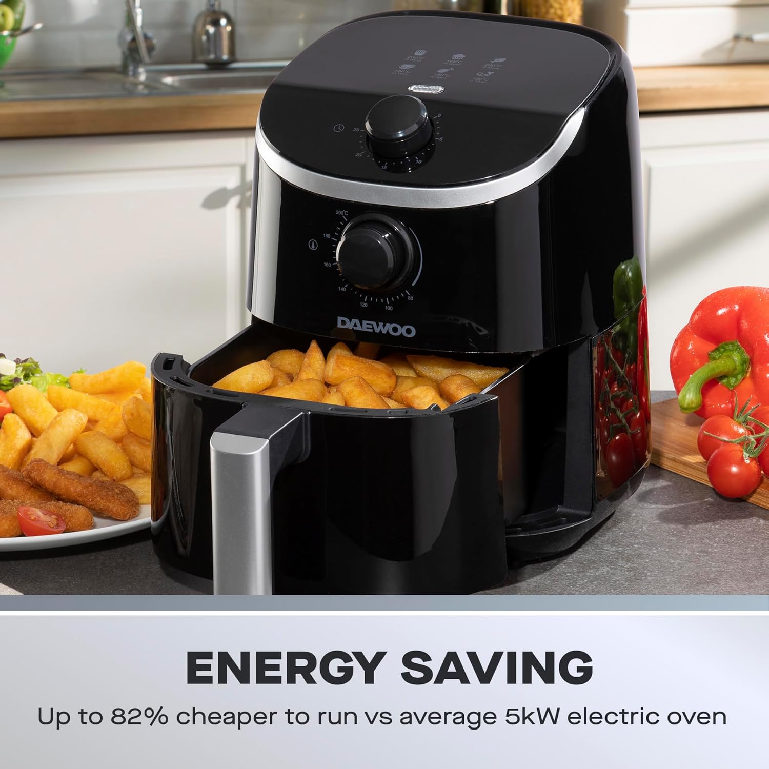 Daewoo 2L Compact Manual Air Fryer – Space-Saving Mini Air Fryer with 80-200°C Temperature Control, 30-Minute Timer, Energy Efficient, Oil-Free Cooking, Healthy Frying for Small Households - Image 3