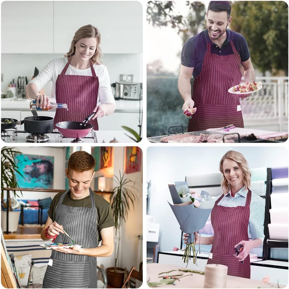 Vicloon Unisex Adjustable Bib Apron, 2 Pcs Apron with 2 Pockets Cooking Kitchen Chef Aprons, Women Men Aprons for Home Kitchen, Restaurant, Coffee house - Image 7