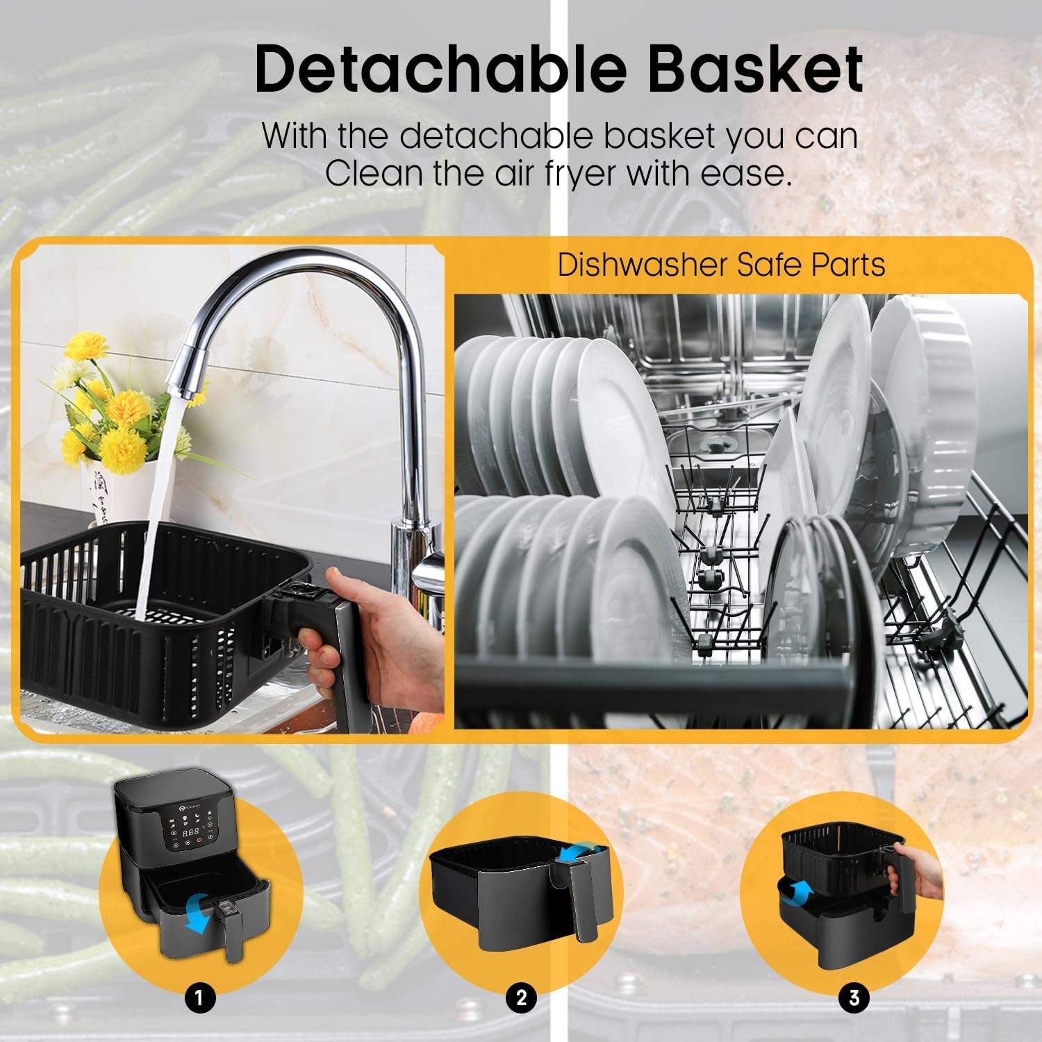 PureMate Air Fryer with Digital Display & Recipes Book, 5.5L Healthy Oil Free 1700W Air Fryer with 7 Preset, LED One Touch Screen, Timer & Adjustable Temperature Control - Image 8