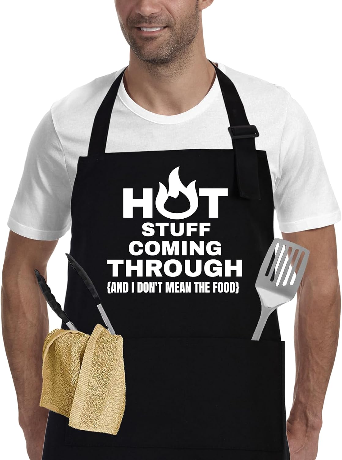 Funny Cooking Grilling BBQ Aprons for Men, Adjustable Chef Kitchen Apron with 2 Pockets, Birthday Christmas Gifts for Men, Him, Dad
