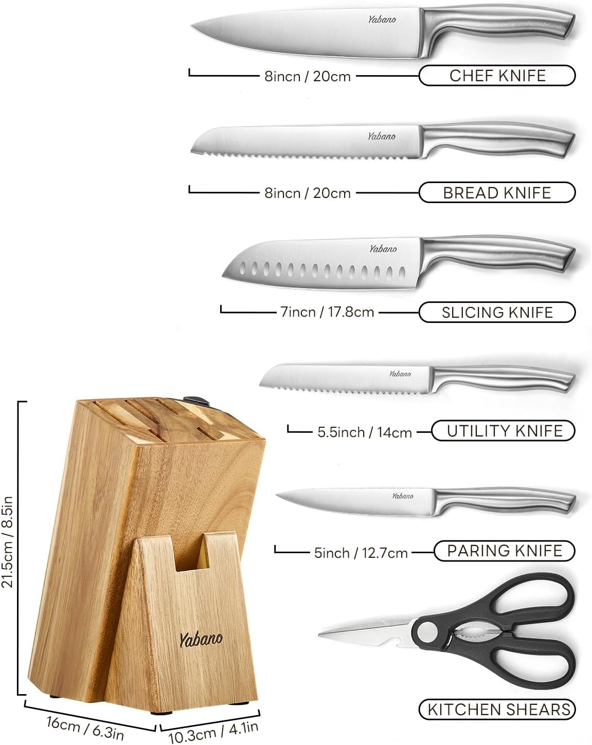 Kitchen Knife Set with Block, 7 Piece German Stainless Steel Knives Set with Built-in Sharpener, Chef Knife Set with Scissors and Acacia Wood Block, Professional Sharp Knives for Home Cooking - Image 2