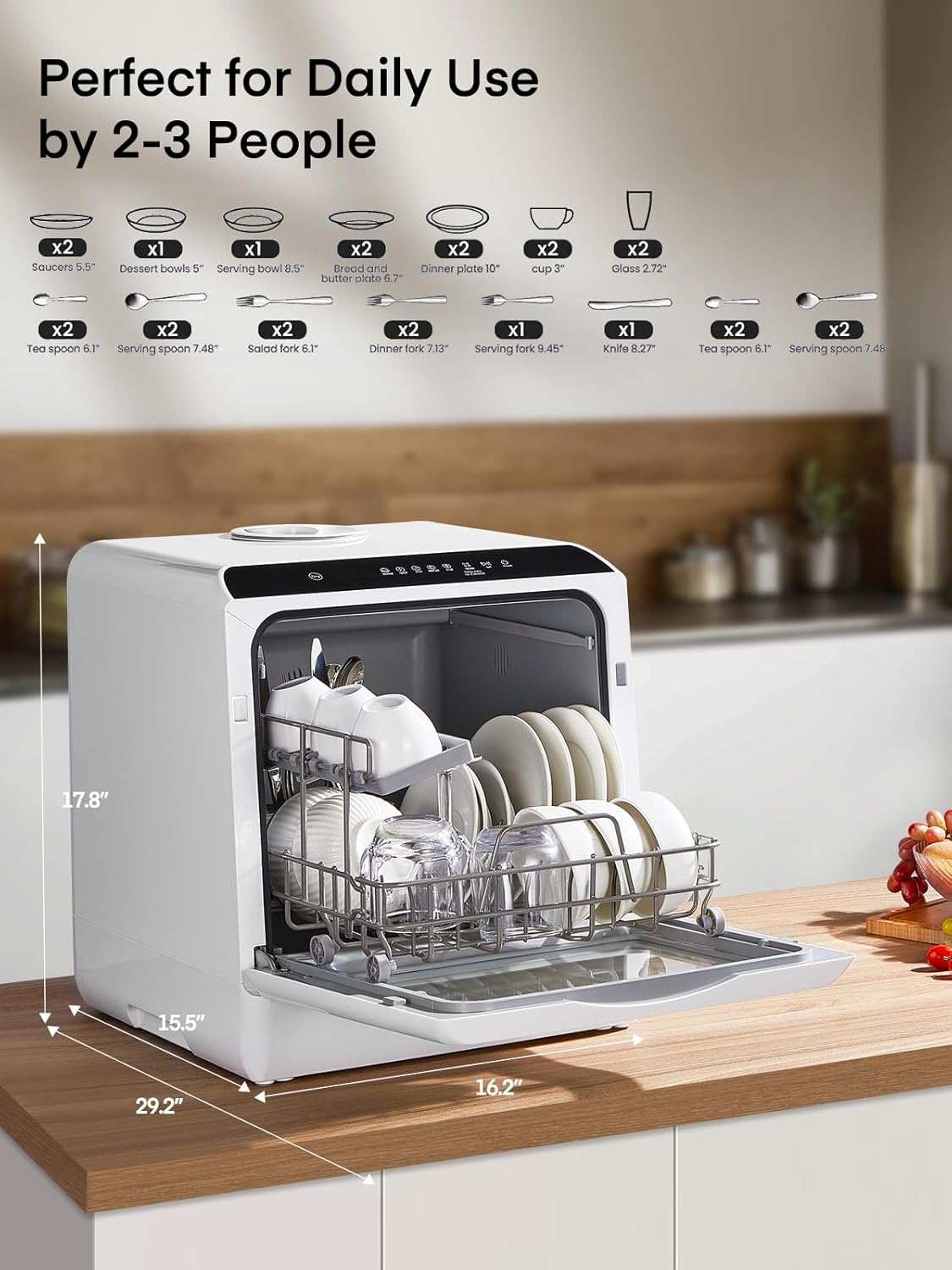 Table Top Dishwasher, Mini Countertop Dishwasher W/ 6 Programs, Delayed Start Function and Air Drying Function, and 5L Built-in Water Tank, No Installation Needed - Image 2