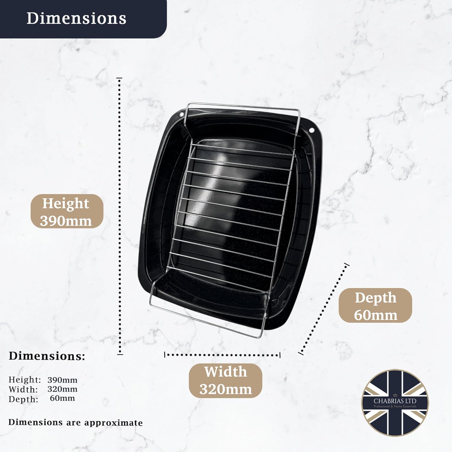 Samuel Groves 37cm Large Vitreous Enamel Long Life Roasting Pan, Turkey Roasting Tray, Roasting Tin with Rack, Large Roasting Tin, Roasting Tin, Oven Tray with Rack, Roasting Rack, Roaster, UK Made - Image 6