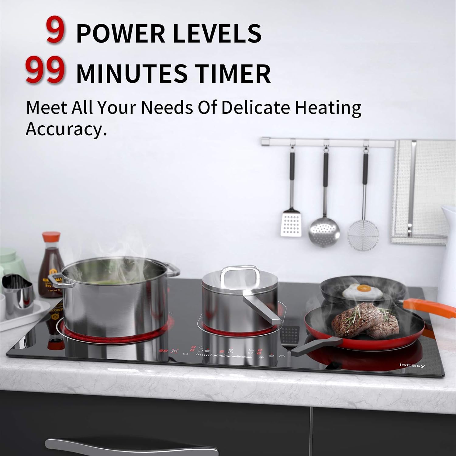 Ceramic Hob, 77cm, 8600W Built-in Electric Glass Ceramic Cooktop, IsEasy Built-in, Black Glass with 5 Cooking Zones, Touch Control, Child-safety Lock&Timer - Image 8