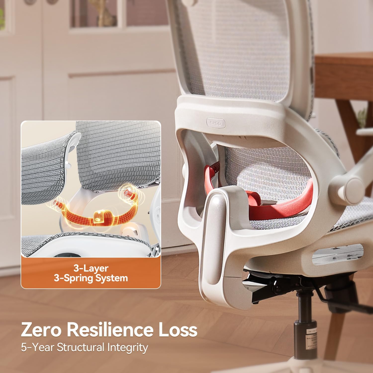 SIHOO B100 Ergonomic Office Chair, Comfy Desk Chair with Adaptive Dynamic Lumbar Support, Computer Chair with Extra Wide Headrest, Flip-Up Armrests, 90-135° Tilt Lock and Breathable Mesh Cushion - Image 5