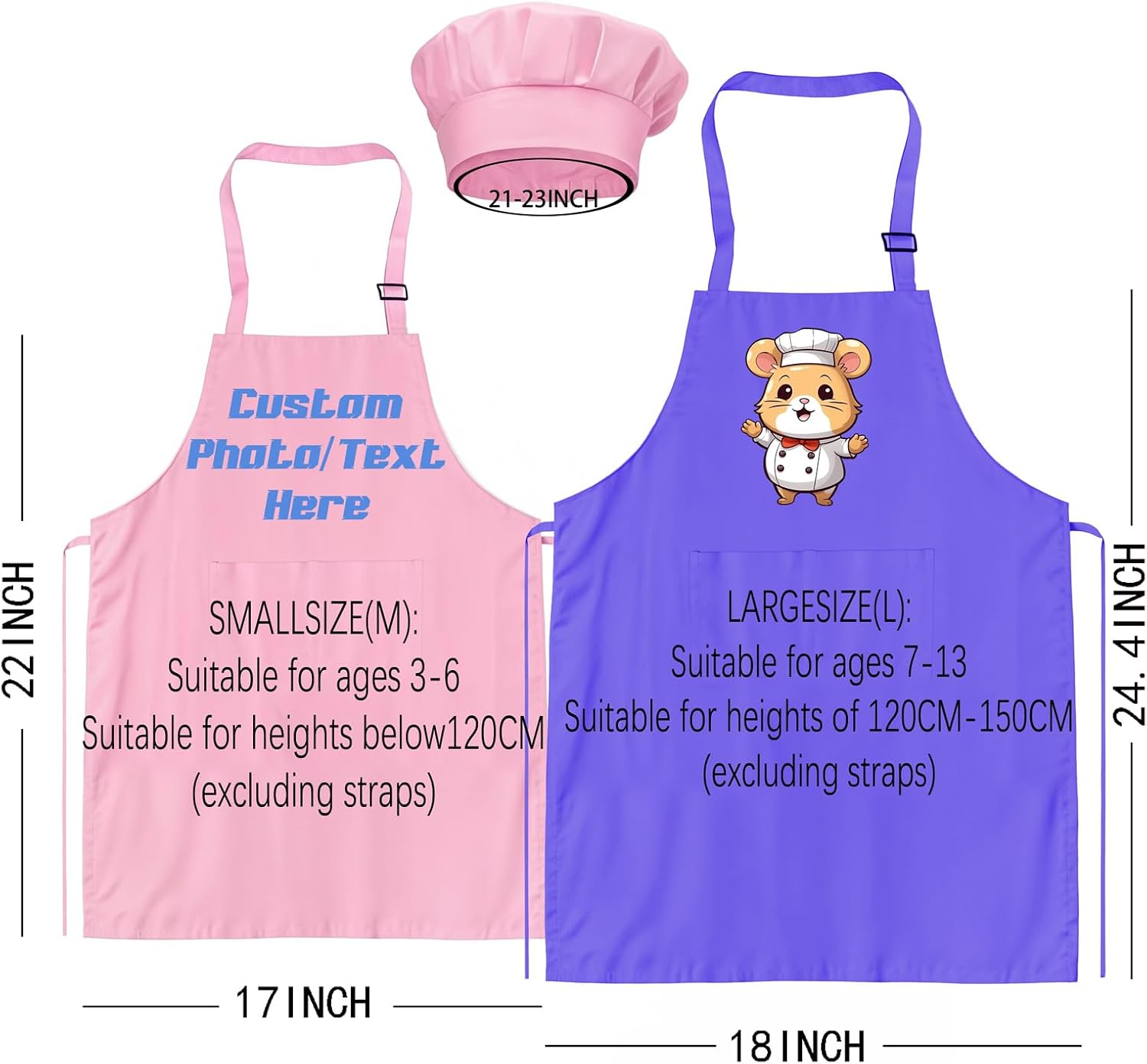 Customise Kids Apron and Chef Hat Personalized Child Apron with Name Custom Kids Apron and Chef Hat Adjustable Cooking Baking Kitchen Painting Boys Girls Gift - Image 2
