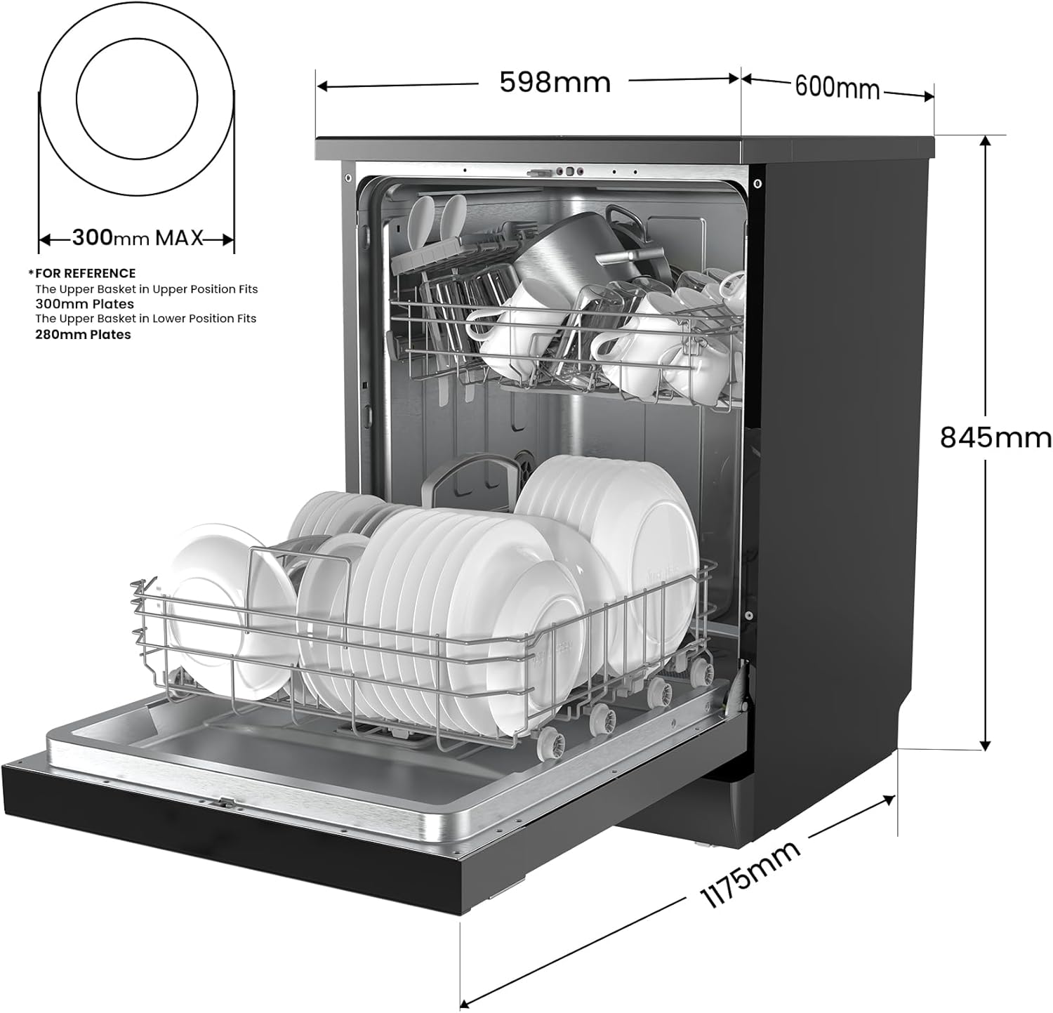 COMFEE' Freestanding Dishwasher CDWEF1435EBC-UK with 14 place settings, Full Size, Whisper Quiet 44dB, Wide LED Display, Delay Start, Half Load Function, Flexible Racks, Black - Image 2