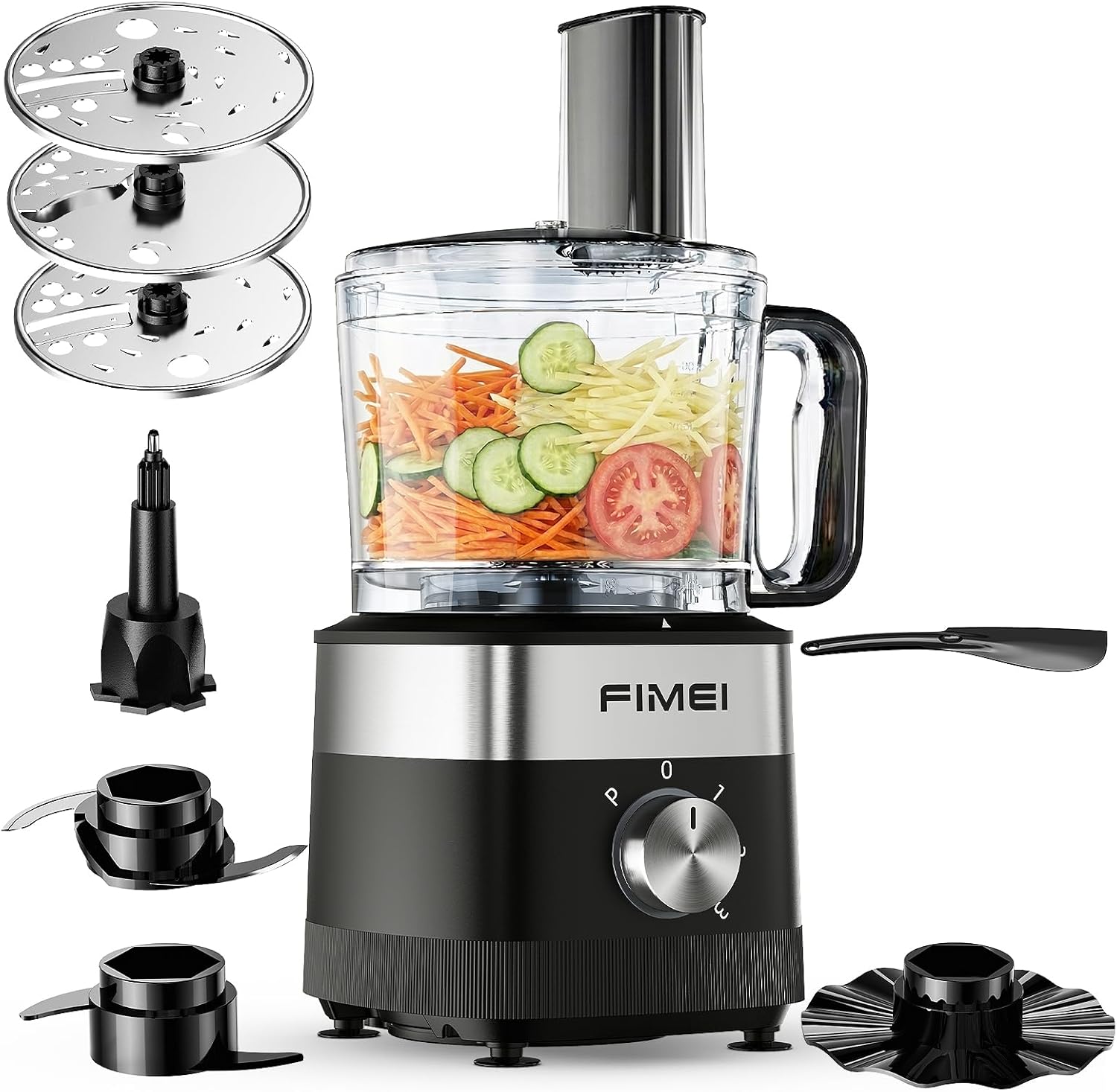 FIMEI Multifunctional Food Processor, 3 Speeds and Pulse Function, 1.5L Chopper, Dough Kneader, Shredder, Reversible Slicer, Emulsifying Disc, Double Lock Protection, Compact and Easy to Store, 800W