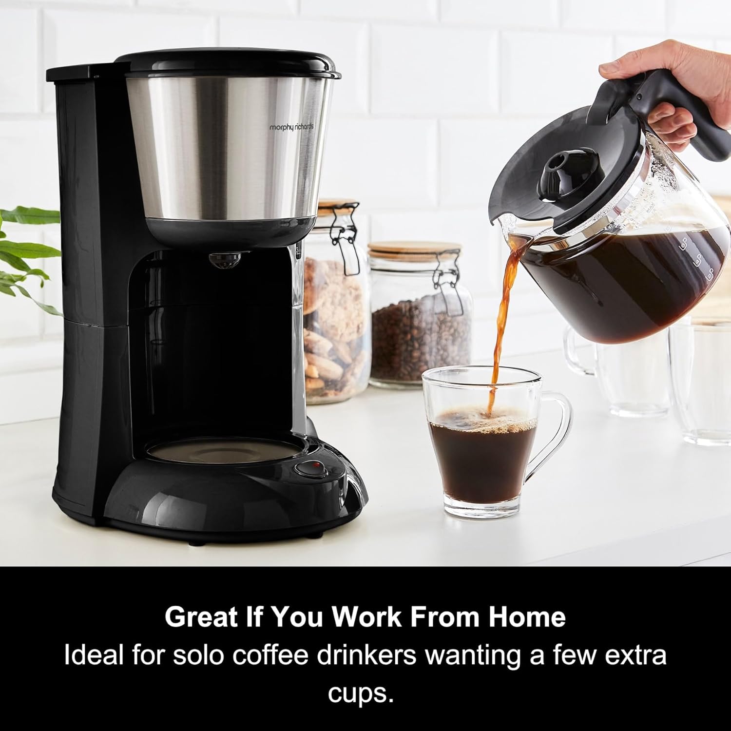 Morphy Richards Equip Filter Coffee Machine, Coffee Maker for Instant Coffee, Pour Over Technology, 10 Cup, Anti Drip, Reusable Filter, Keep Warm, Aroma Blender, Black/Brushed Steel, 162501 - Image 5