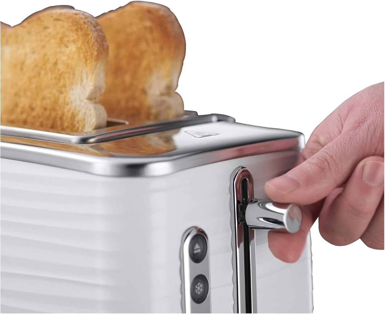 Russell Hobbs Inspire 2 Slice Toaster (Extra wide slots, High lift feature, 6 Browning levels, Frozen/Cancel/Reheat function with Blue LED illumination, 1050W, White textured high gloss) 24370 - Image 6