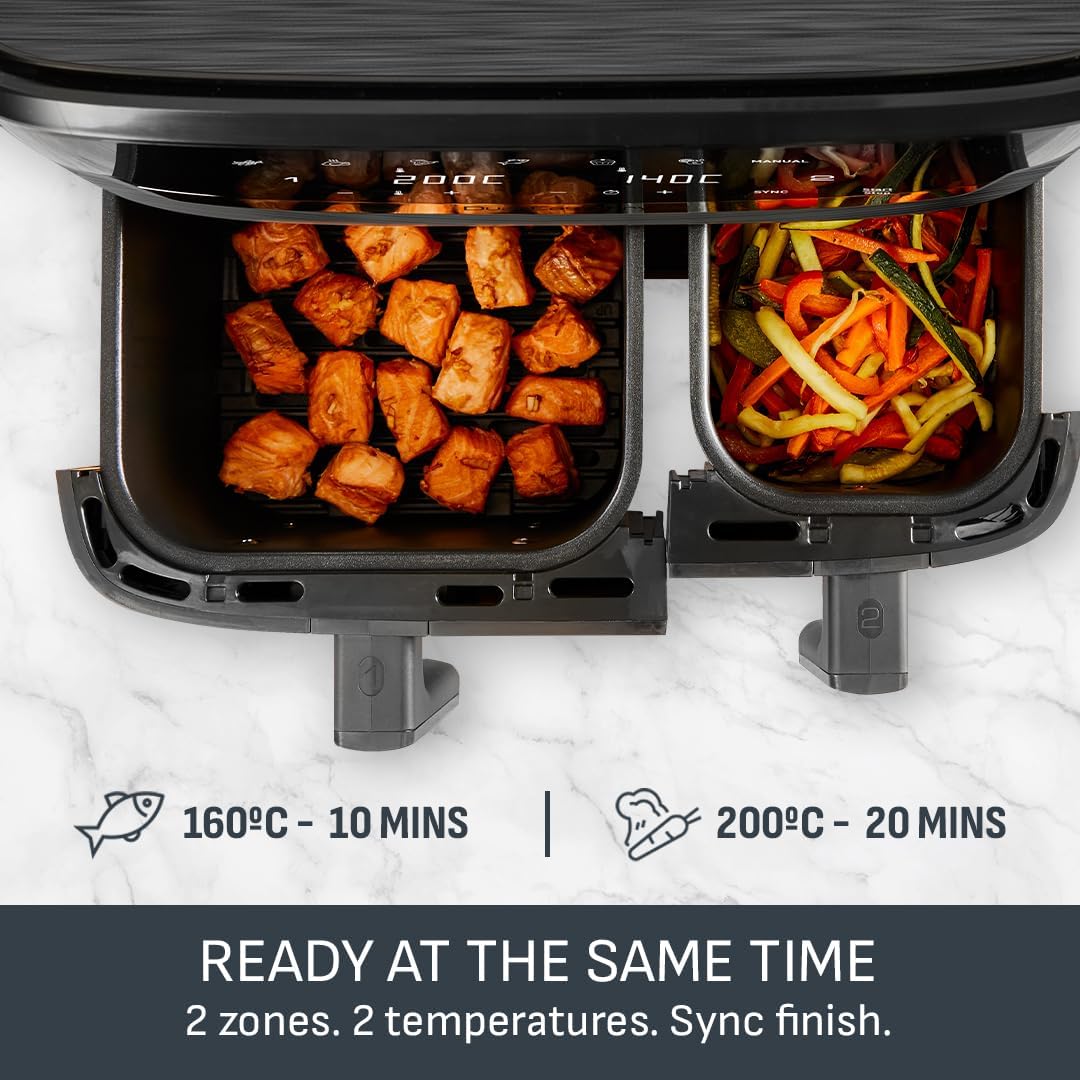 Tefal Easy Fry Dual Zone Digital Air Fryer, 2 Drawers, 8.3L, 8in1, Air Fry, Extra Crisp, Roast, Bake, Reheat, Dehydrate, 6 Portions, Non-Stick, Dishwasher Safe Baskets, Coal Grey - EY901HG0 - Image 4
