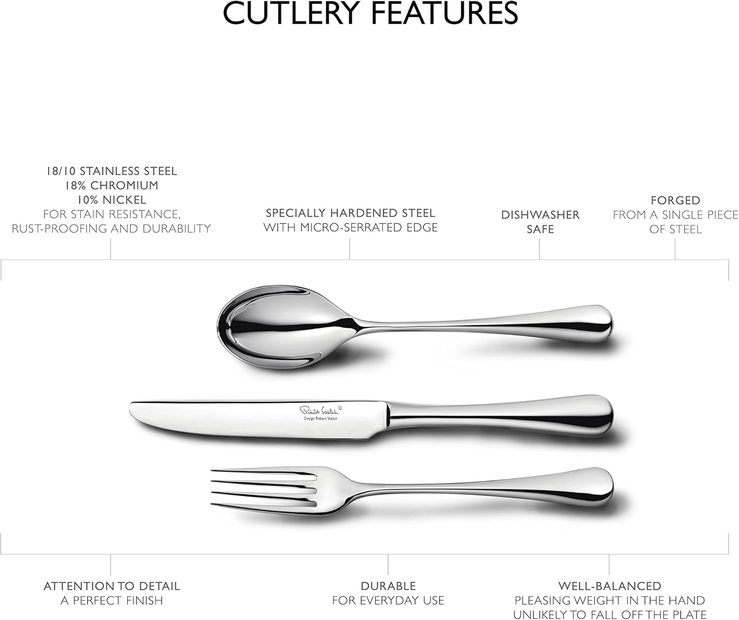 Robert Welch Radford Bright, 24 Piece Cutlery Set for 6 People. Made from Stainless Steel. Dishwasher Safe. - Image 5
