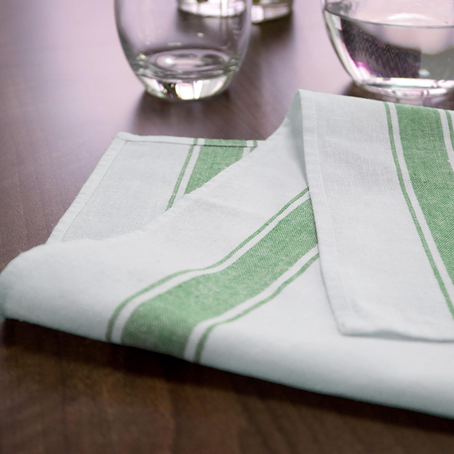 Vision Linens Union Linen Pack Of 5 Kitchen Glass Cloth Tea Towel Assorted Red, Blue & Green Striped, 51 x 76cm (20” x 30”), For Drying & Polishing, Cotton Rich, Absorbent, Catering, Professional - Image 4