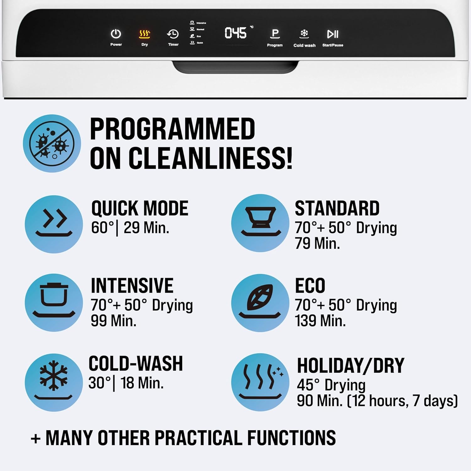 MONZANA® Tabletop Dishwasher with 4.5 Litre Water Tank | No Water Connection Needed | WiFi App 6 Programs 4 Place Settings | Small 45cm Mini Single Dish Washer - Image 5