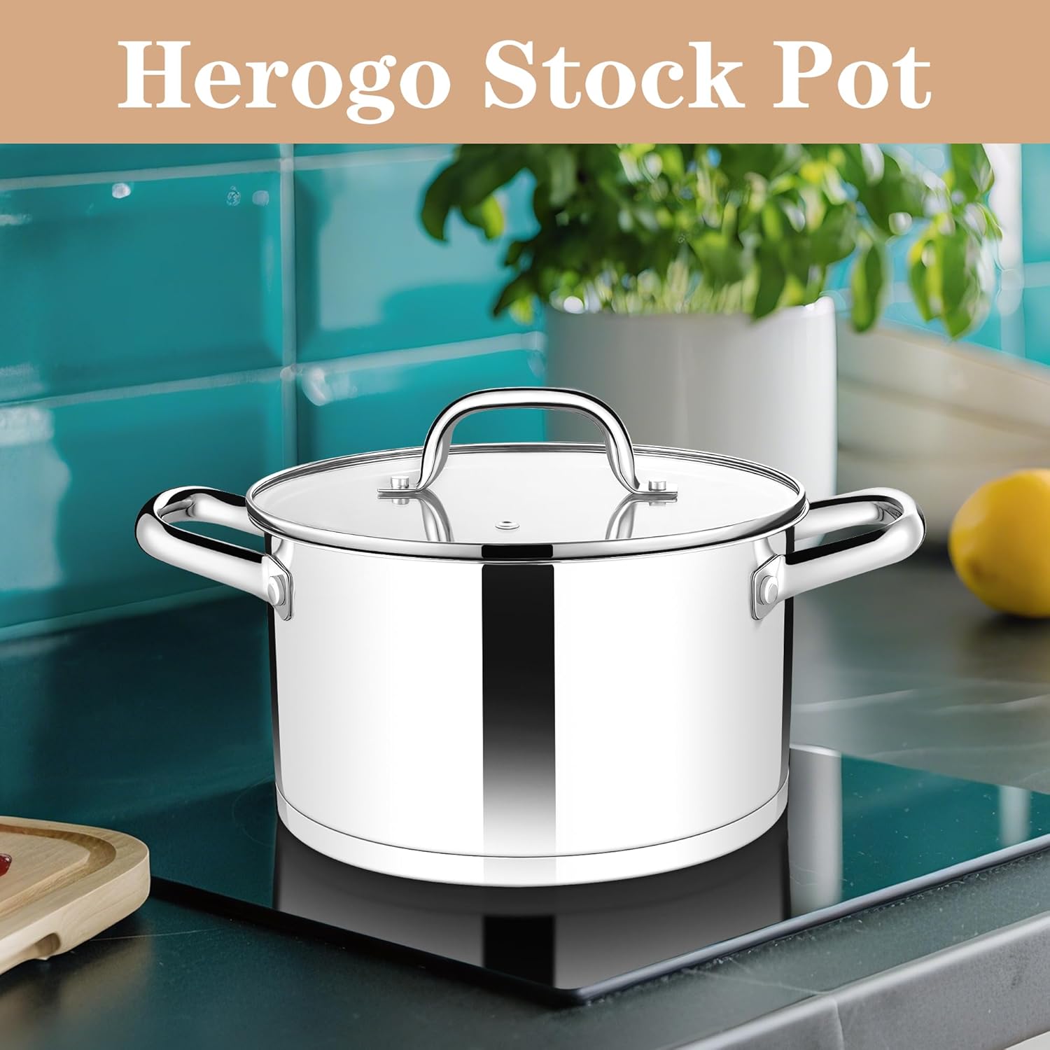 Herogo 7.8L Stock Pot, Stainless Steel Soup Pot with Clear Visible Lid, 26cm Induction Stockpot for Soup, Tri-Ply Bottom for All Stoves, Heavy Duty For Stewing/Cooking, U-shaped Handle, Silver - Image 7
