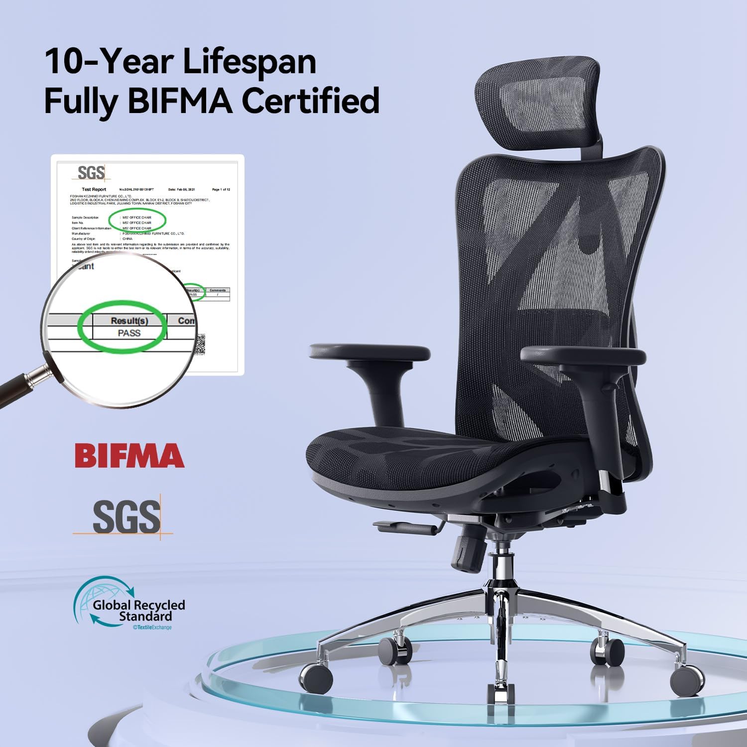 SIHOO Ergonomic Office Chair Mesh Desk Chair with Adjustable Lumbar Support 3D Armrests Breathable High Back Computer Chair (Black) - Image 14
