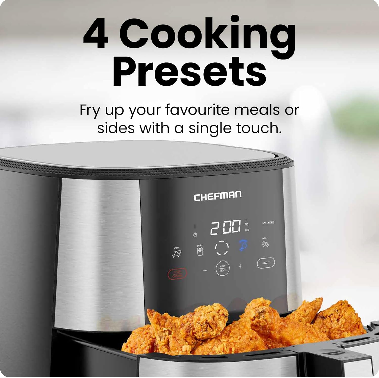 Chefman TurboFry® Touch Air Fryer, XL 7.5 Litre Family Size, 1800W Power, 4 Presets, Uses No Oil, Nonstick Dishwasher-Safe Parts, Automatic Shutoff, Stainless Steel, Uk - Image 6
