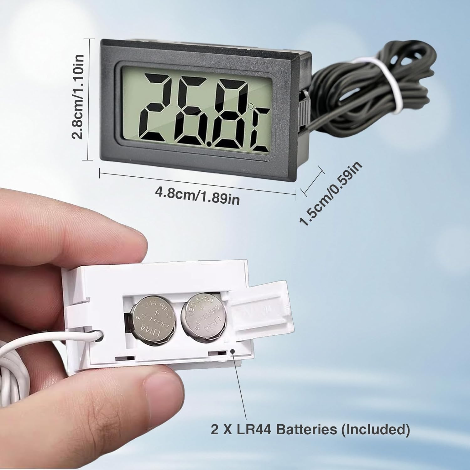 Digital Thermometer with External Probe for Fridge Freezer, Refrigerator, Aquarium – Portable Temperature Monitor, Moisture Resistant, Clear LCD Display,(2 White &2 Black) - Image 2