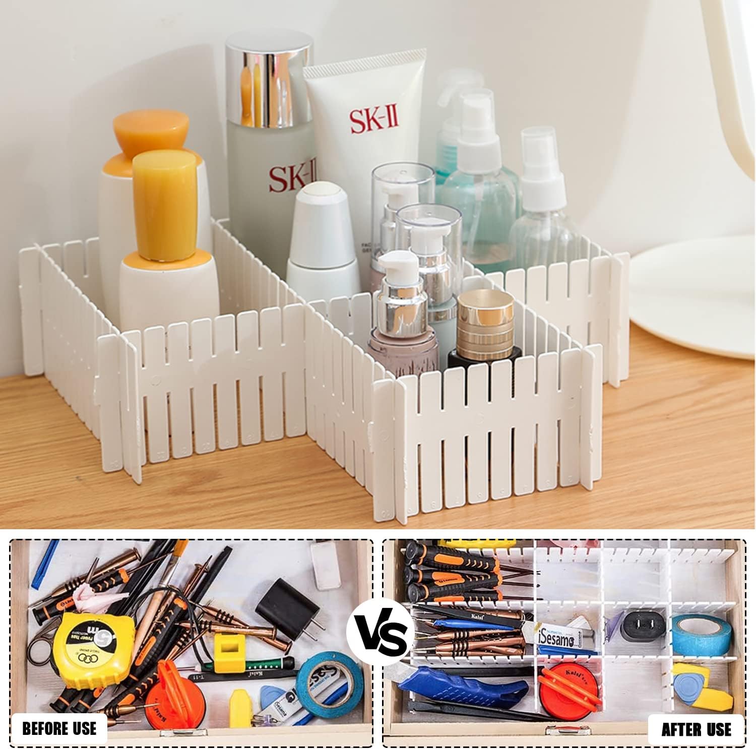 GIAK 16 PCS Drawer Dividers Adjustable Drawer Organizer White Drawer Organiser 32 x 7 cm DIY Cut at Will for Socks, Underwear, Makeup, Kitchen, Bedroom, Dresser - Image 5