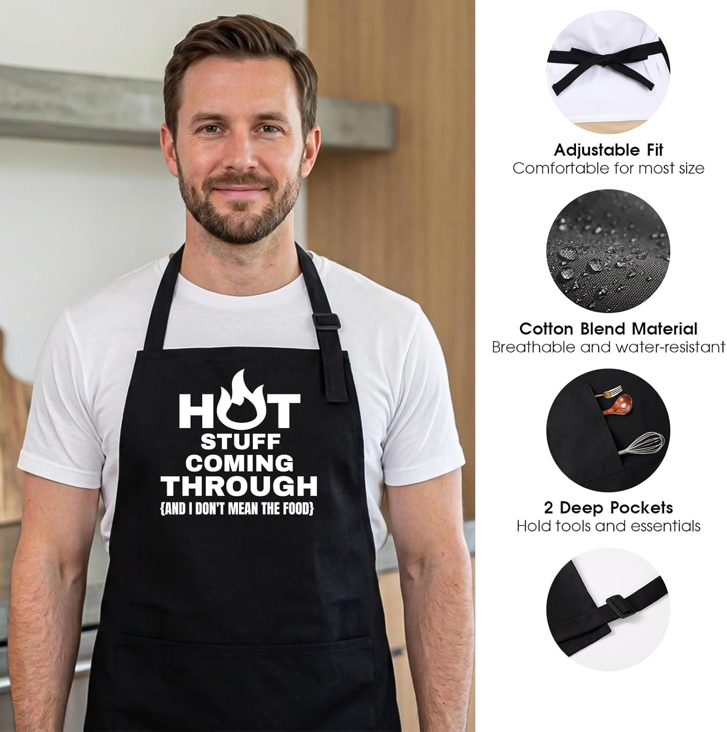 Funny Cooking Grilling BBQ Aprons for Men, Adjustable Chef Kitchen Apron with 2 Pockets, Birthday Christmas Gifts for Men, Him, Dad - Image 2