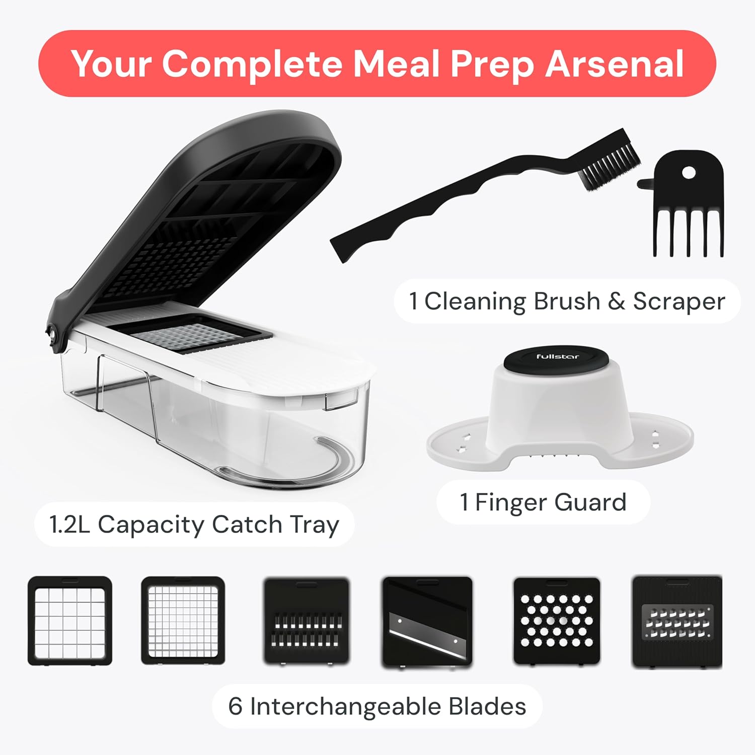 Fullstar Vegetable Chopper & Mandoline Slicer - Julienne Cutter Dicer Grater for Food Veg Onion Cucumber Tomato Salad Potato Cheese - Kitchen Gadgets & Accessories (Compact 6-in-1, White) - Image 8