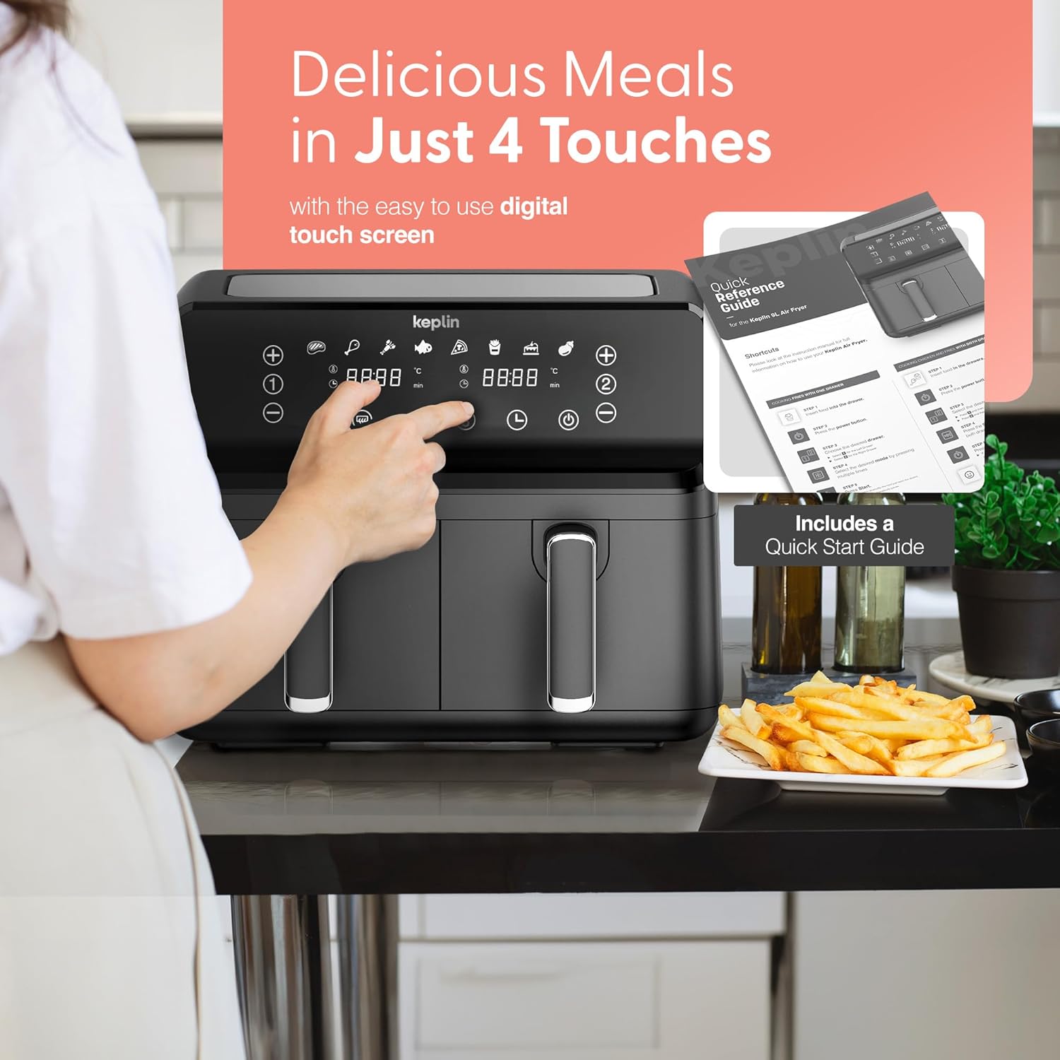 Keplin 9L Dual Zone Air Fryer - 8 in1 Cooking Functions - 2700W Energy-Saving Cooker - Extra-Large Capacity for Healthy Meals - Roast, Bake, Dehydrate, Reheat,- Family Size (9L)- 2 Years Warranty - Image 4