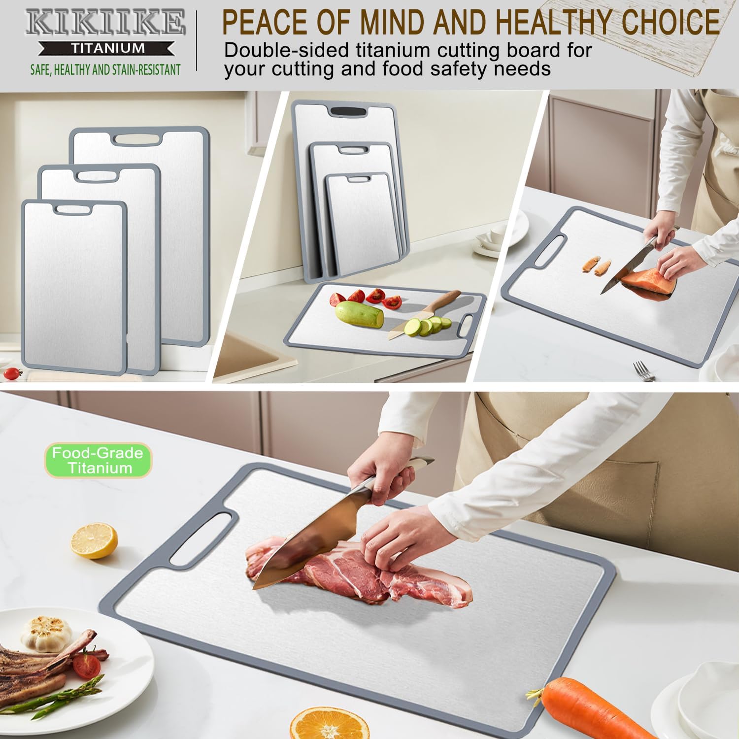 Titanium Chopping Board Double-Sided Non-Slip Silicone Edging Pure Titanium Cutting Boards for Kitchen - Double-Sided Dinner Plate – defrosting Tray ECO-Durable and Easy to Clean (Small) - Image 6