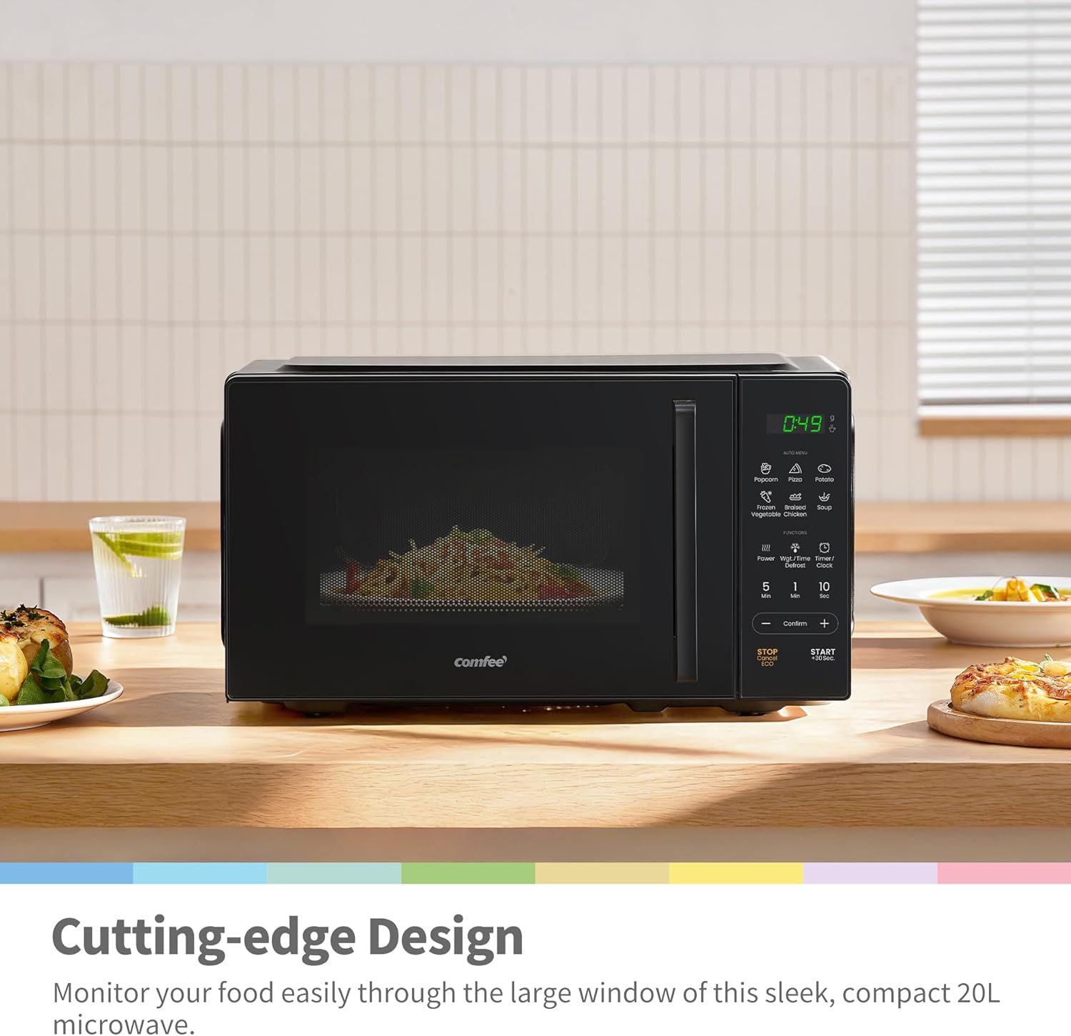 COMFEE' 20L Digital Microwave Oven, 700W Compact Countertop Microwave with Inverter, 6 Auto Menus, Multi-Stage Cooking, ECO Mode, Express Cook, Black - CMO-EM202NF(BK) - Image 3