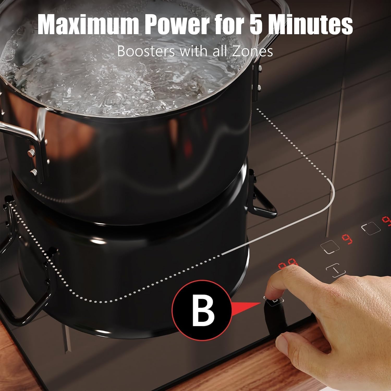 Karinear Flex Induction Hob with 99 Min Timer Safe Lock Black,4 Ring Electric Hob 60cm with Hard Wire(7200W) - Image 3