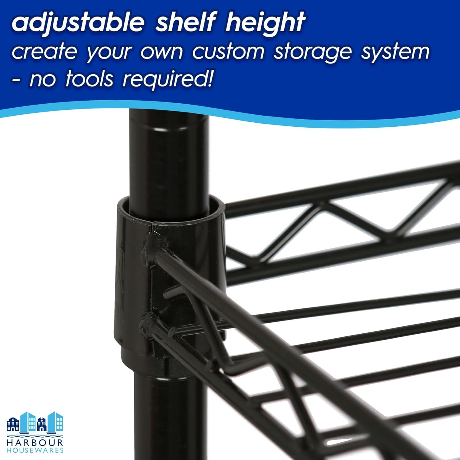 Harbour Housewares 6-Tier Shelving Unit - 180 x 60 x 35cm - Black 6 Shelf Wire Storage Unit with Adjustable Shelves & Levelling Feet Free Standing Garage Storage, Kitchen Organisation Wire Rack - Image 6
