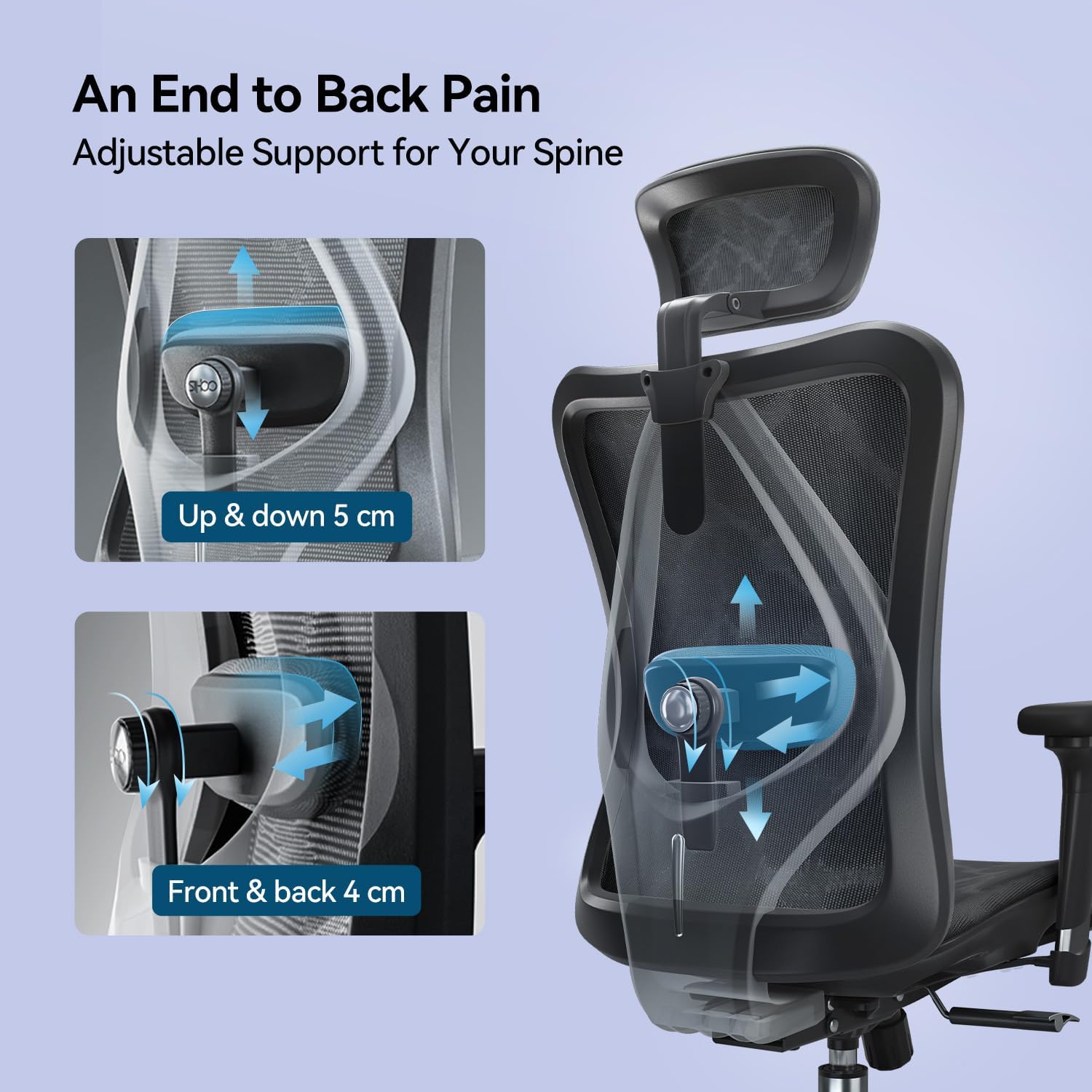 SIHOO Ergonomic Office Chair Mesh Desk Chair with Adjustable Lumbar Support 3D Armrests Breathable High Back Computer Chair (Black) - Image 10