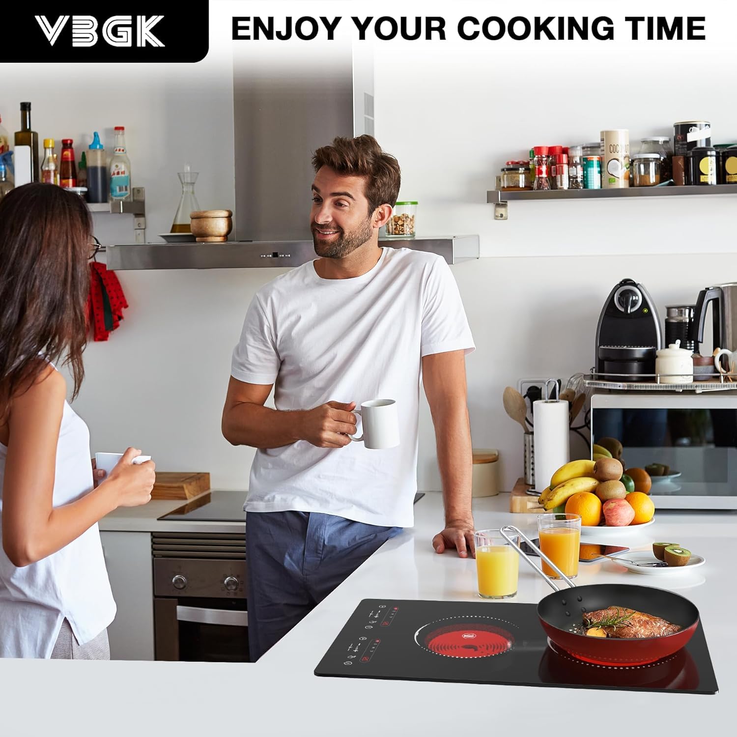 VBGK Double Ceramic Hob 3000W, Plug in 2 Ring Electric Hob with LCD Touch Control, Electric Cooktop with Safety Lock & Timer, 9 Power Levels, Built-in and Countertop 220V-240V - Image 2