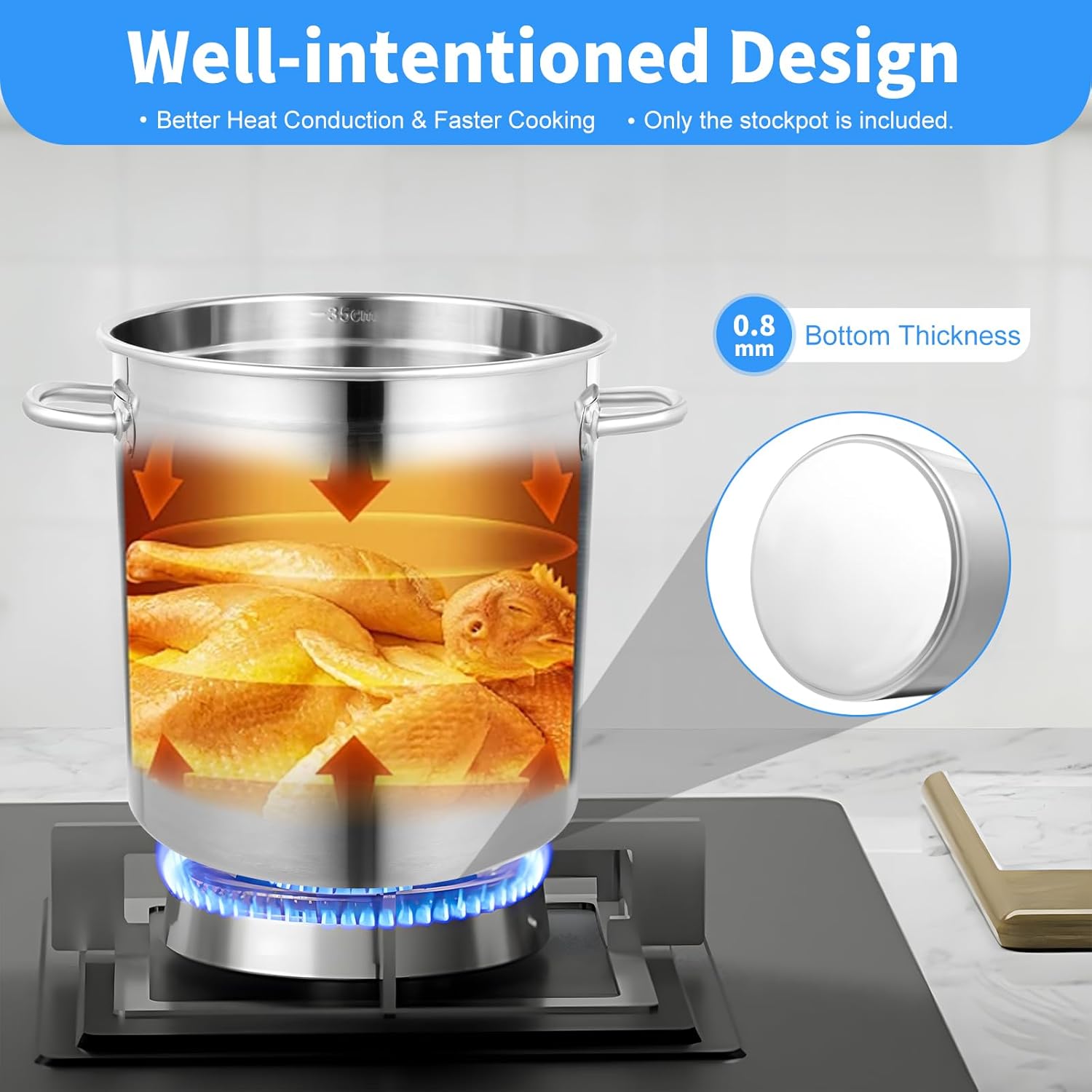 Stainless Steel Stockpot, Deep Soup Pot with Lid, 47 * 36cm Big Pot for Cooking Stock Pot 35L Commercial Grade Stock Pot, Cookware Sauce Pot for in Hotels, Restaurants, Kitchens - Image 7