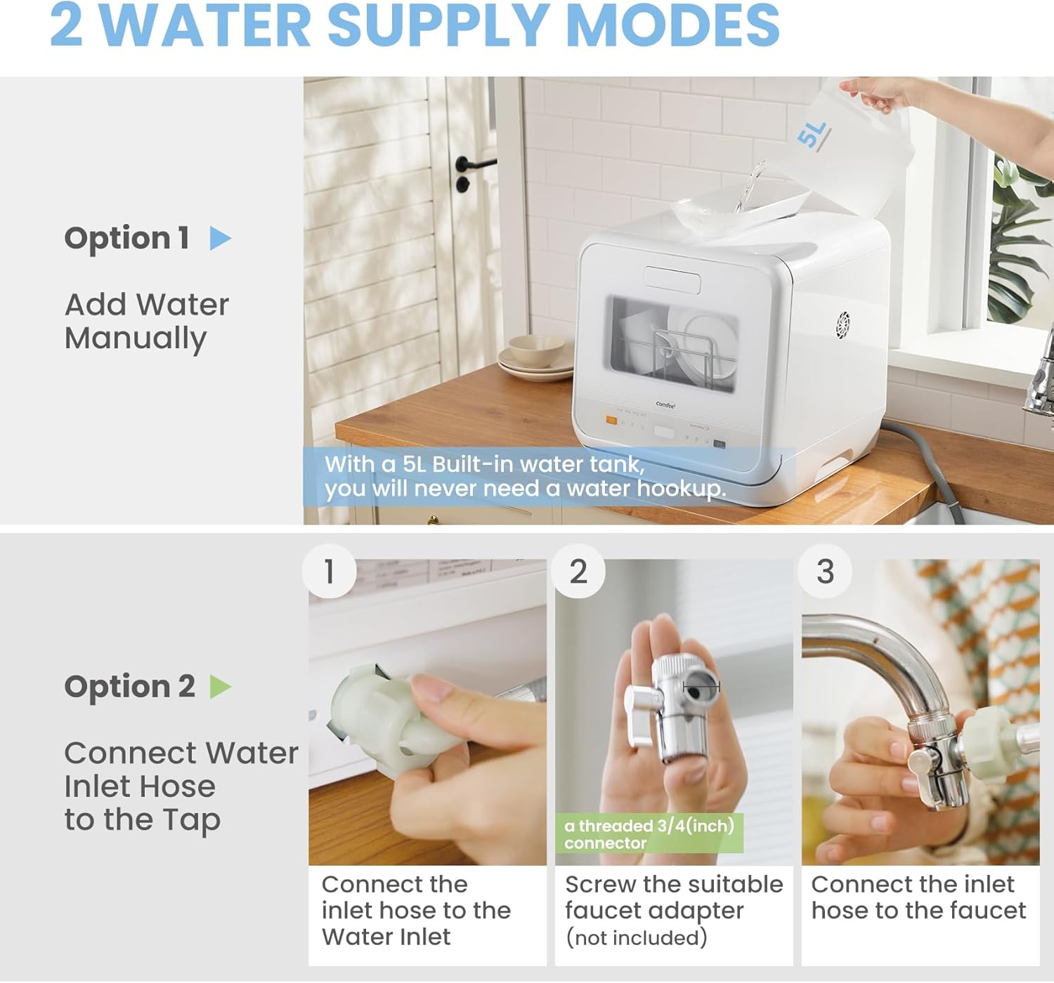 COMFEE‘ Table Top Dishwasher, Mini Countertop Dishwasher with 6+3 Programs, Steam Wash, Baby Care & Fruit Wash, No plumbing, Delay Start, 72H Storage, Perfect for Singles or Couples - Image 10