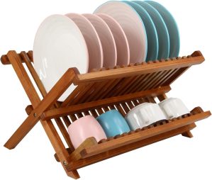 Utoplike Teak Dish Rack Stand Drain...